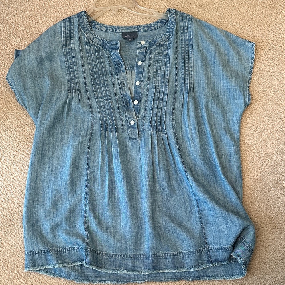 J. Jill Blue Denim Pintuck Blouse
